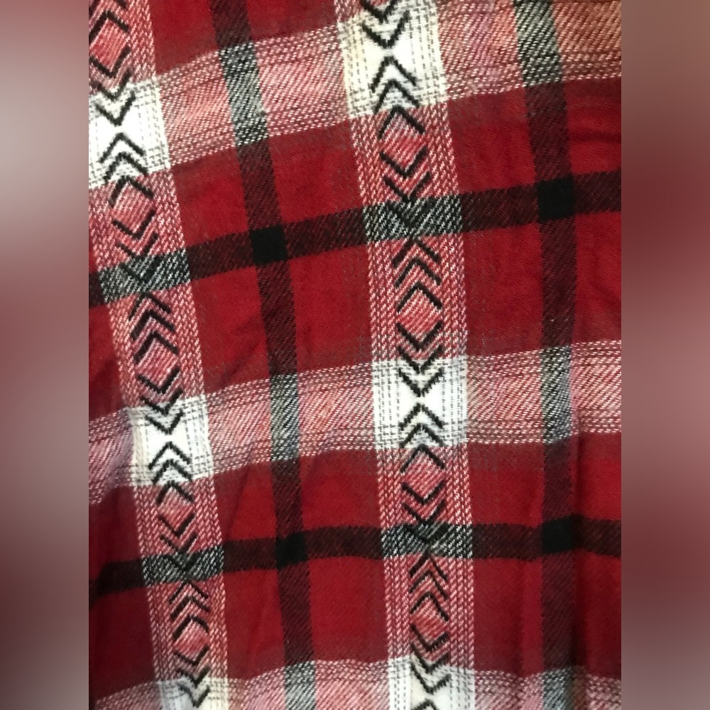 NWT Olive+Oak Women’s Boho Flannel & Plaid Fringe Button Down Cotton Top - Picture 13 of 15